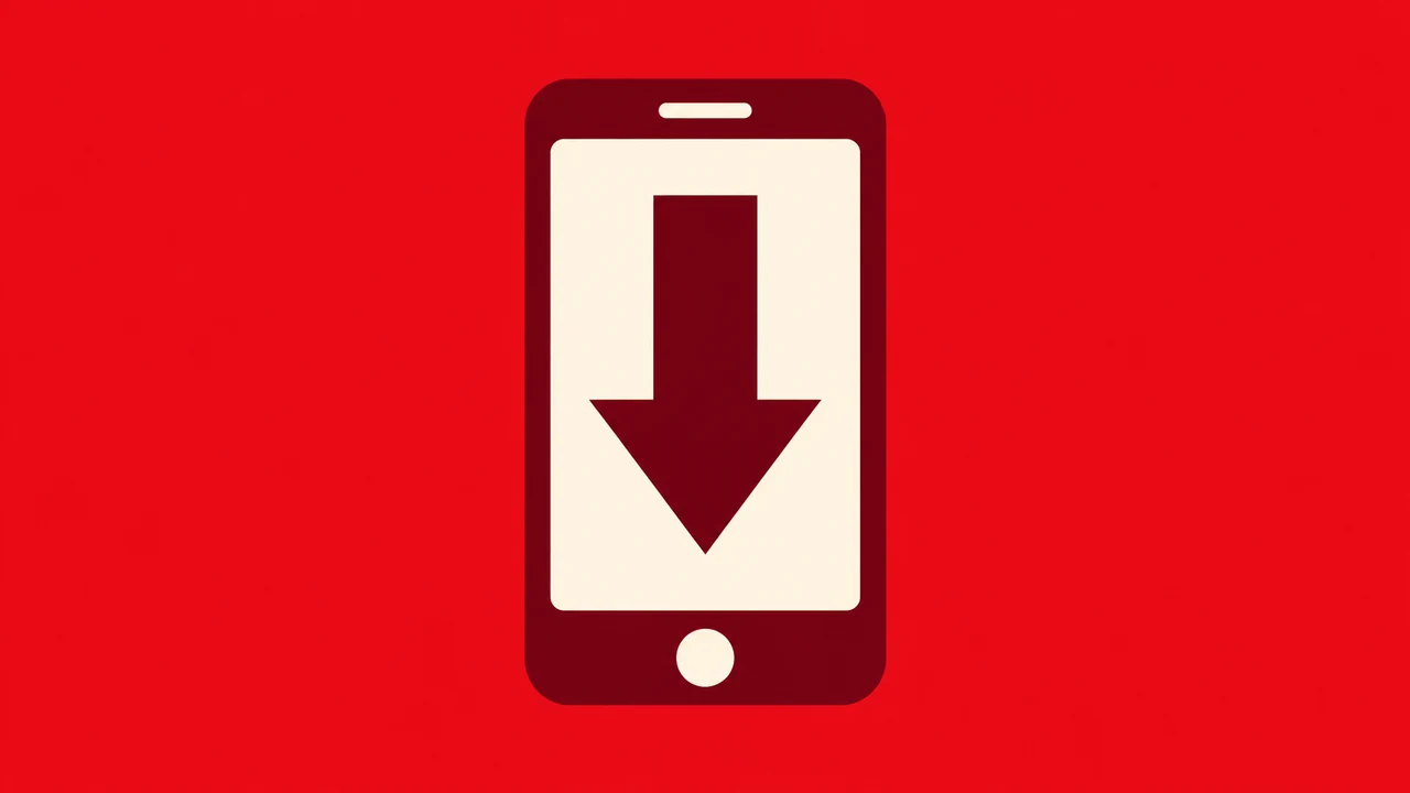 画面に下向き矢印が表示されたスマートフォンの図